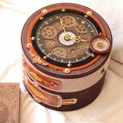 Boite horloge steampunk en tissu suédine sur commande