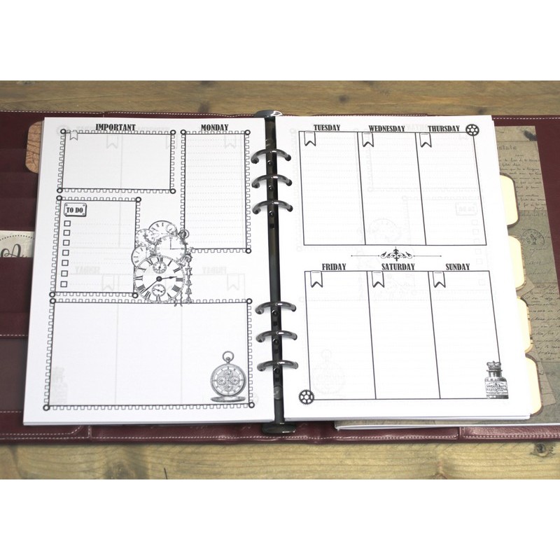 Recharge calendrier perpetuel A5 type filofax Steampunk